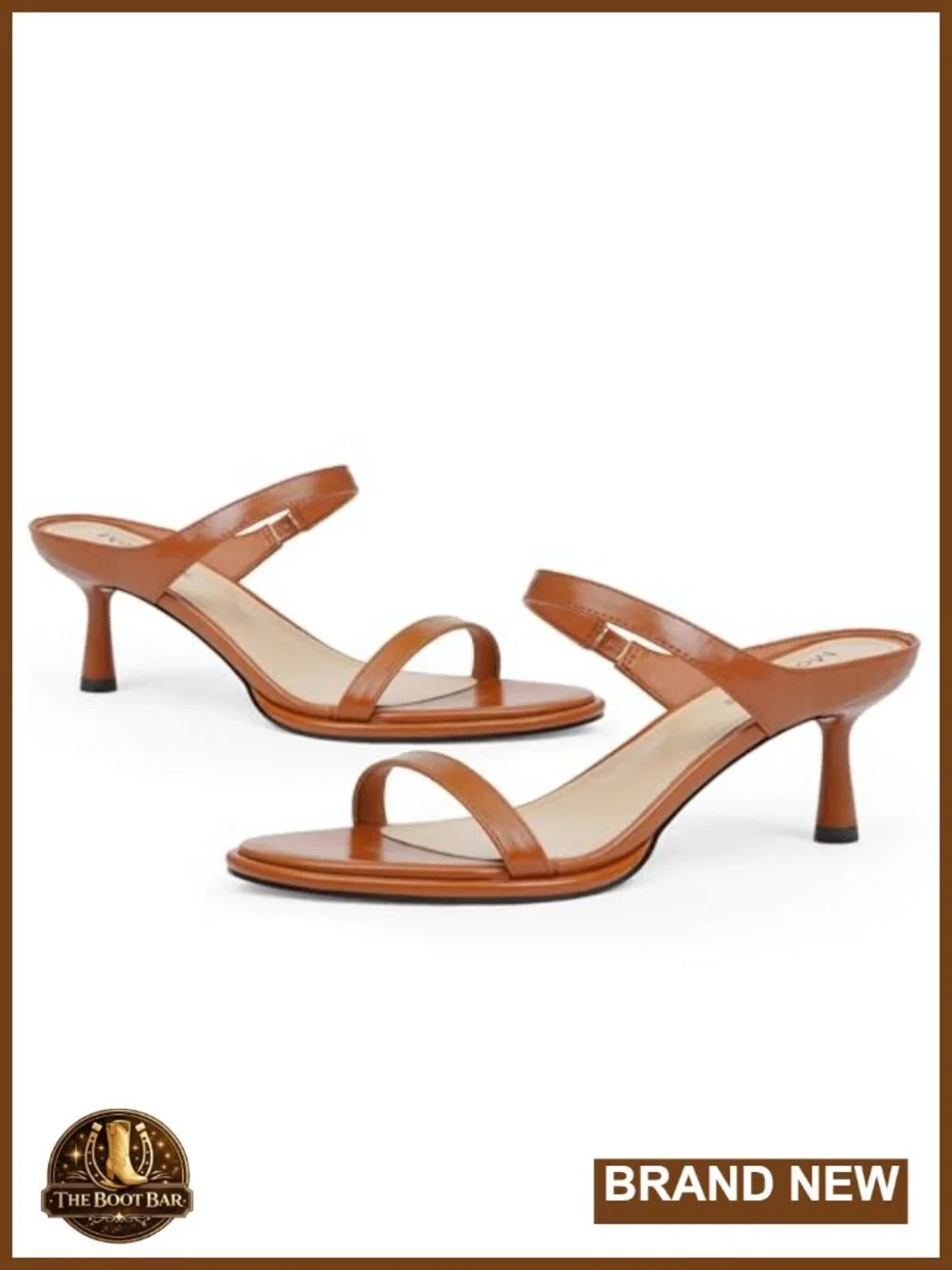 Women's Kitten Heel Sandals Two Strap Faux Leather Slip On Open Toe Heels